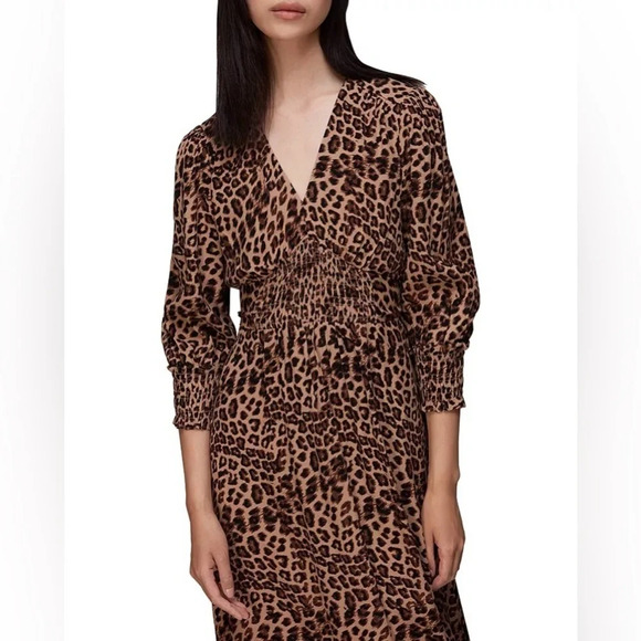 Whistles Jungle Cheetah Shirred Midi Dress leopard animal print 16891 - Picture 4 of 16